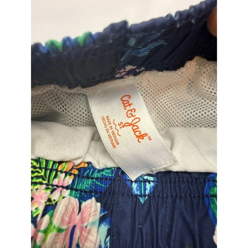 JANIE & JACK CAT & JACK Boys 5 2pc Swim Trunk Bundle Mesh Lined Blue Floral EE18